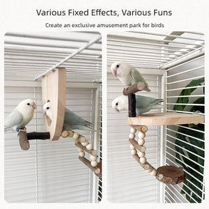 Wooden Parrot Perch Platform with Climbing Ladder for Bird Cages