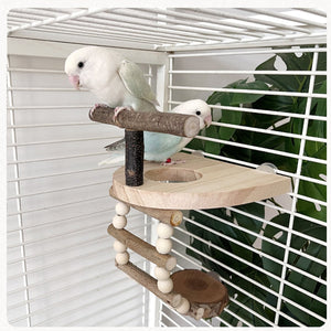 Wooden Parrot Perch Platform with Climbing Ladder for Bird Cages