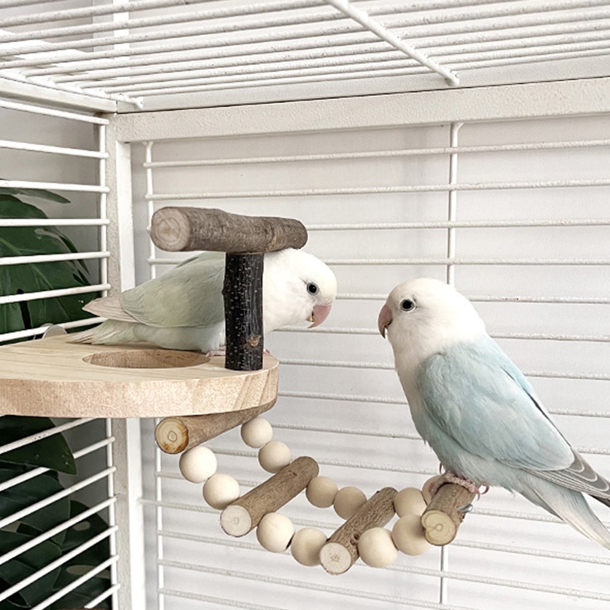 Wooden Parrot Perch Platform with Climbing Ladder for Bird Cages
