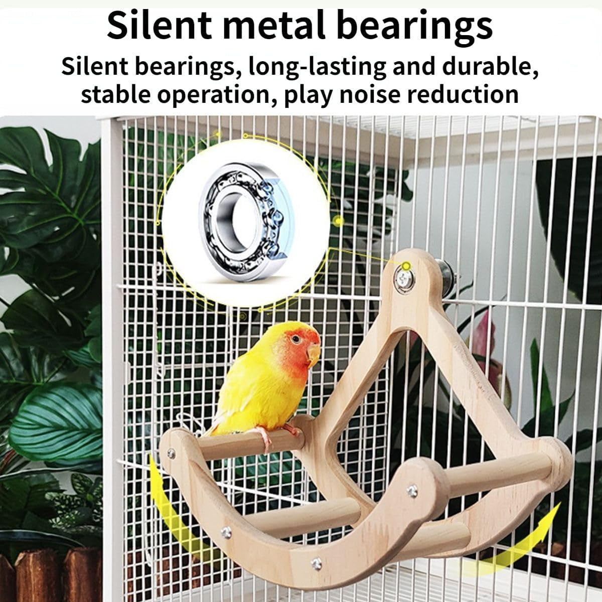 Wooden Parrot Toy Set with Spinning Wheel & Rocker for Cage Mounting