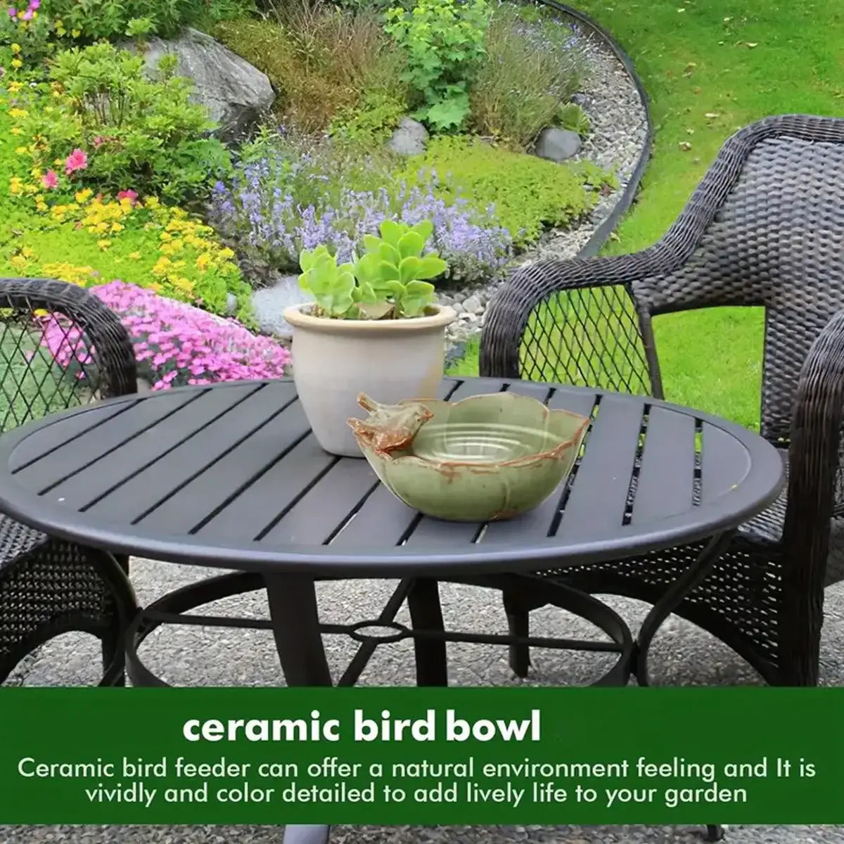 Ceramic Bird Bowl for Garden Bird Feeder & Bath Decorative Dish