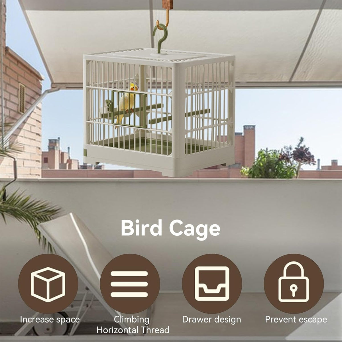 Portable Bird Cage with Tray & Hook Travel Cage for Small Birds