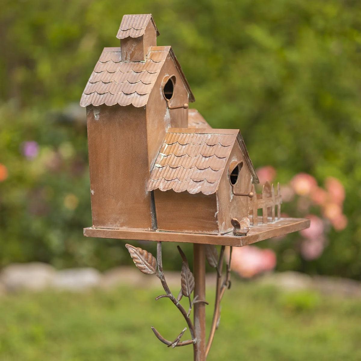 Outdoor Iron Birdhouse GardenStakes Bird House Metal Crafts Pastoral Plug-in