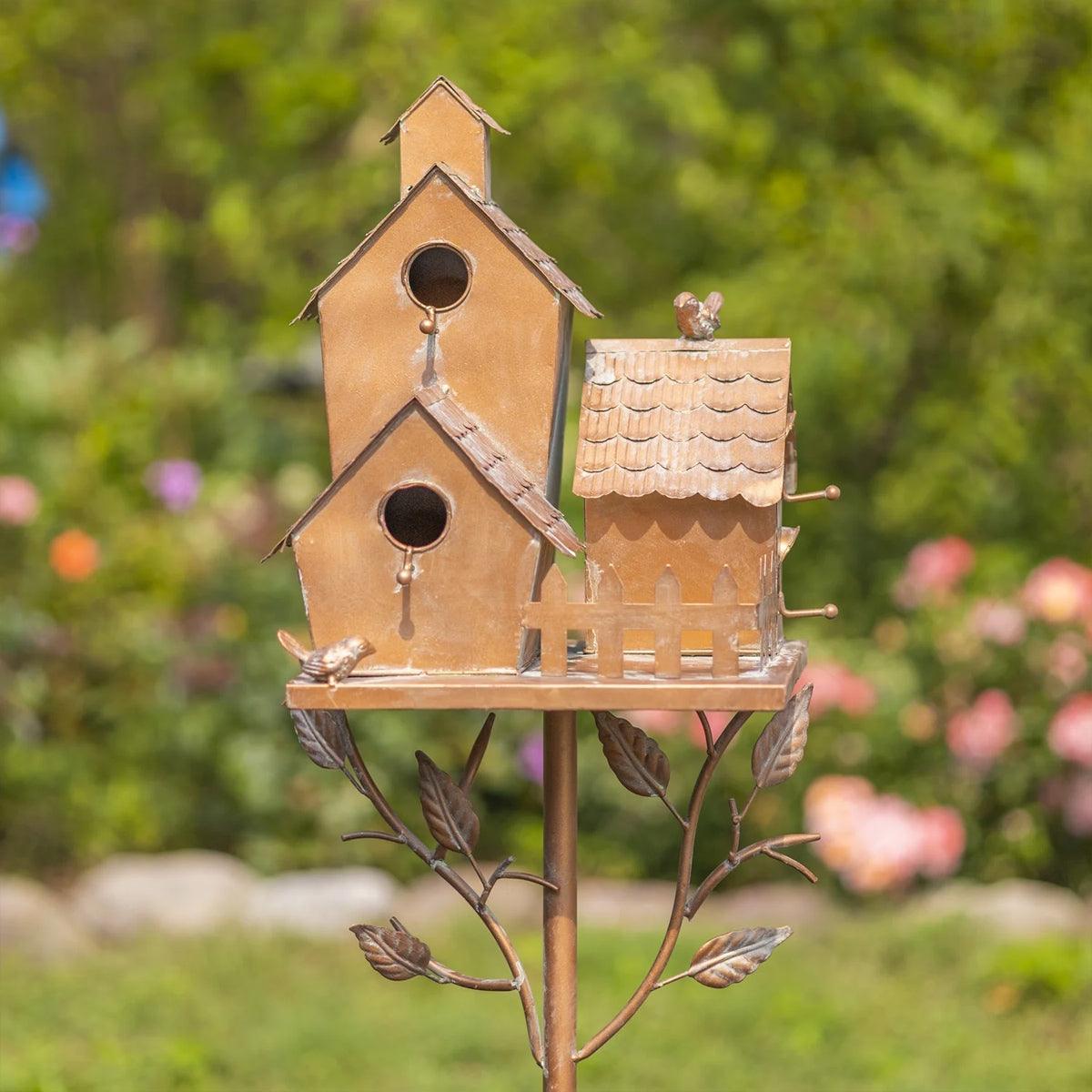 Outdoor Iron Birdhouse GardenStakes Bird House Metal Crafts Pastoral Plug-in
