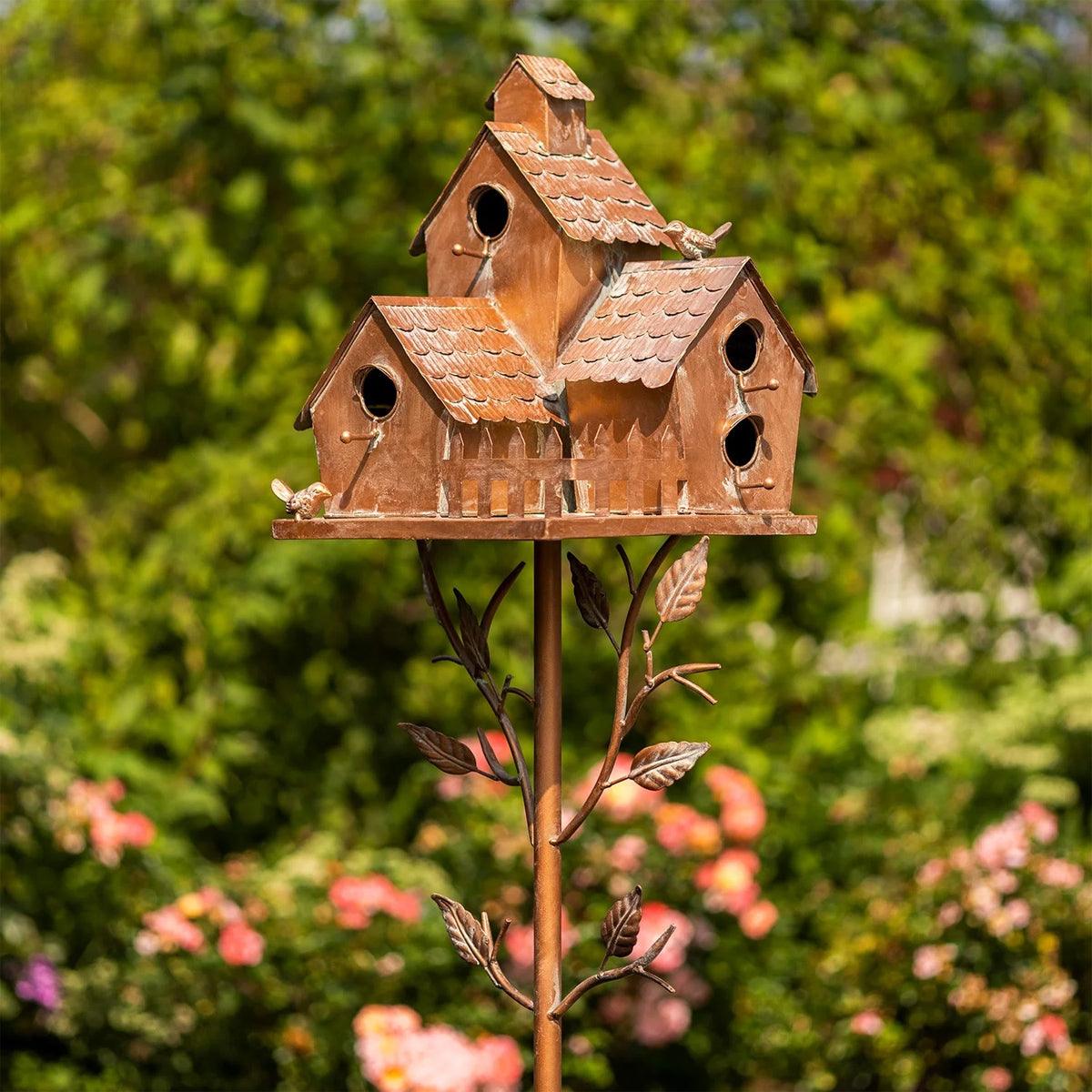 Outdoor Iron Birdhouse GardenStakes Bird House Metal Crafts Pastoral Plug-in