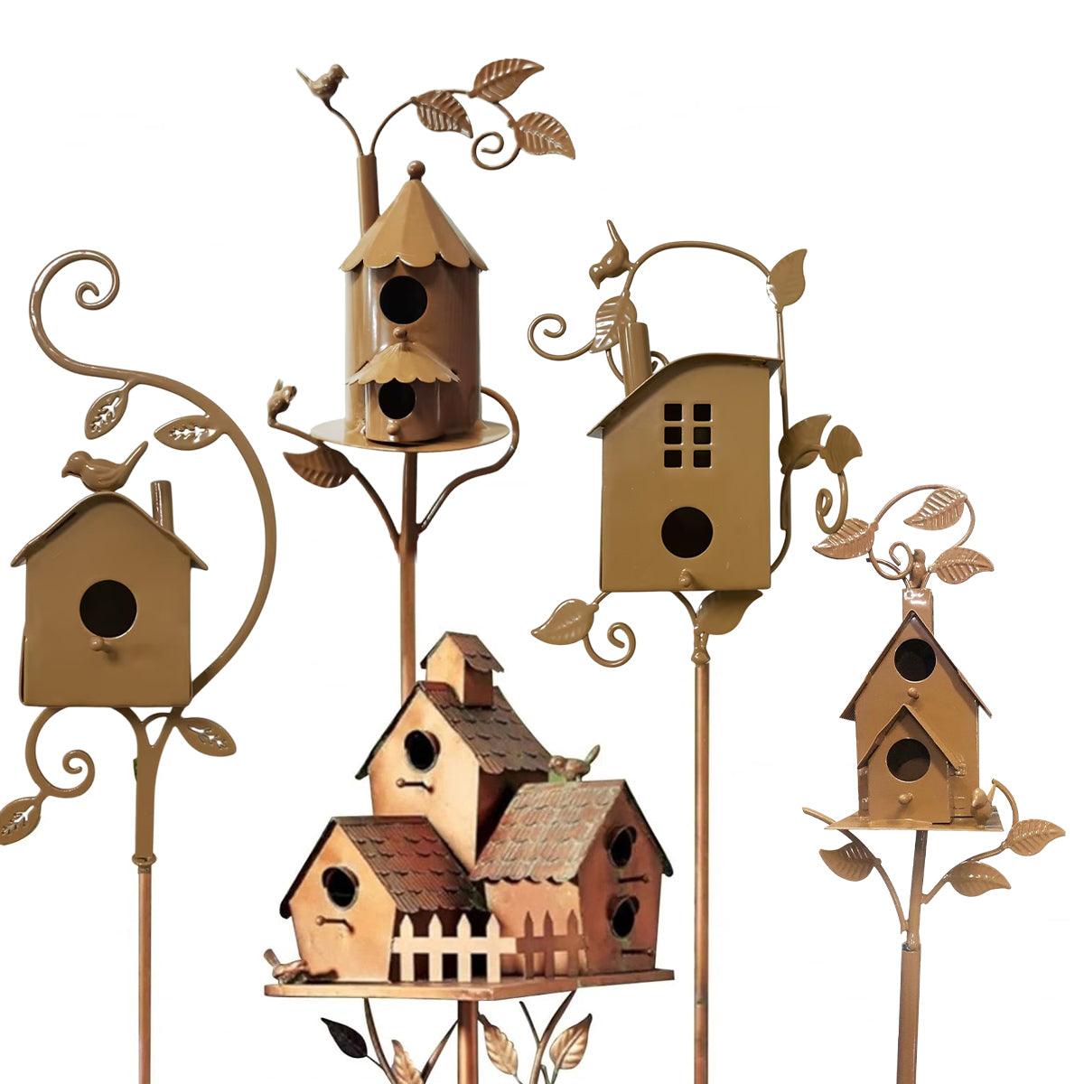 Outdoor Iron Birdhouse GardenStakes Bird House Metal Crafts Pastoral Plug-in