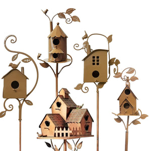 Outdoor Iron Birdhouse GardenStakes Bird House Metal Crafts Pastoral Plug-in