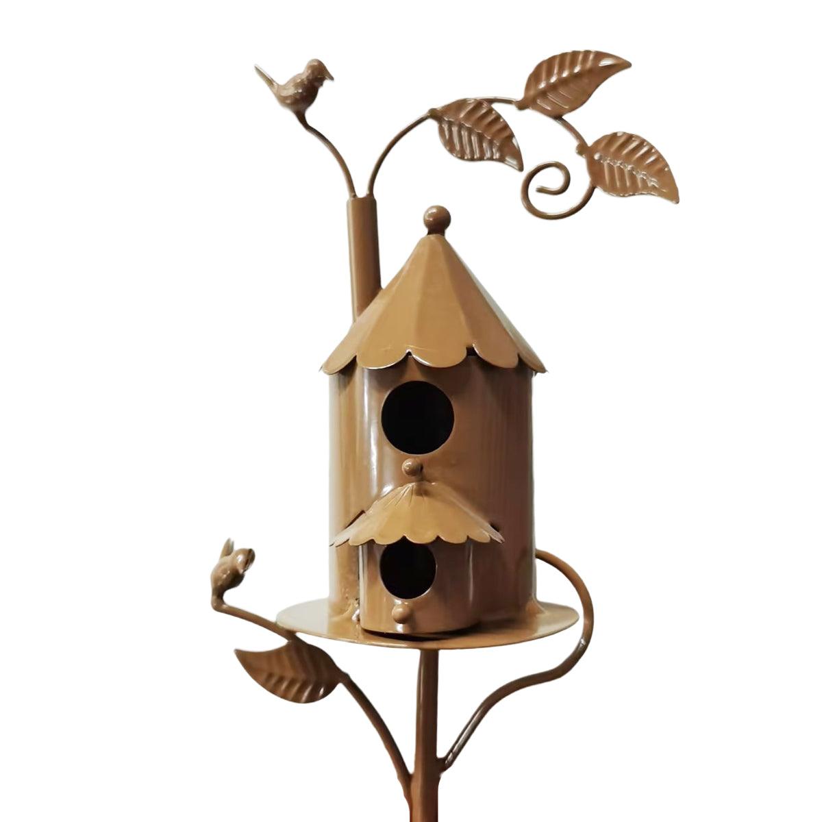 Outdoor Iron Birdhouse GardenStakes Bird House Metal Crafts Pastoral Plug-in