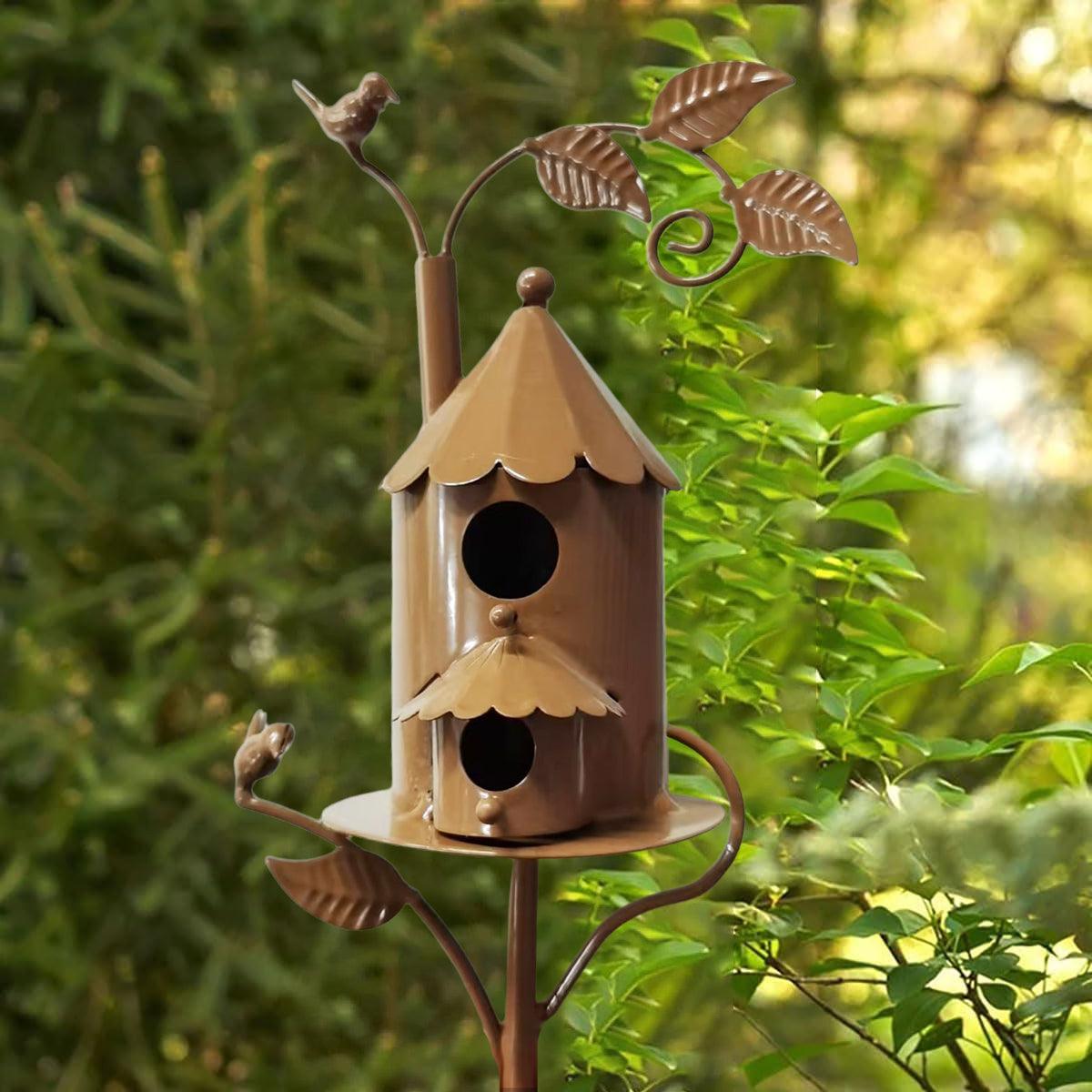 Outdoor Iron Birdhouse GardenStakes Bird House Metal Crafts Pastoral Plug-in
