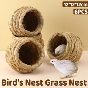 6PCS Handwoven Straw Bird Nest 12cm Natural Grass