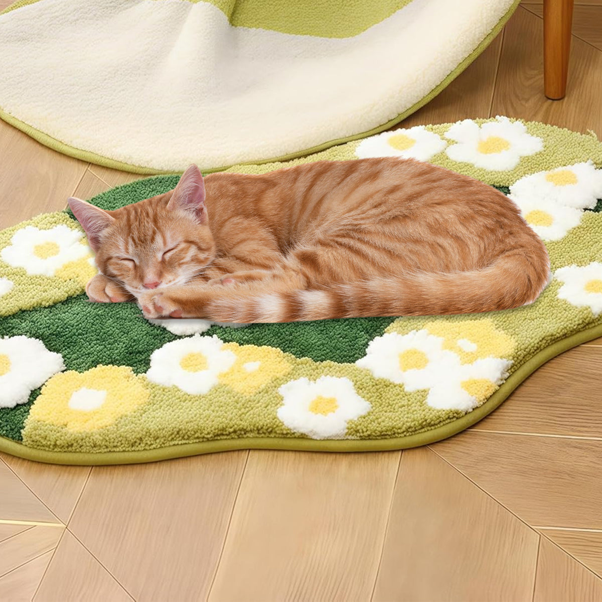 Soft Pet Floor Mat With Non-Slip Base And Flower Pattern