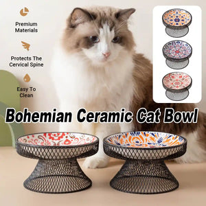 Bohemian Ceramic Cat Bowl