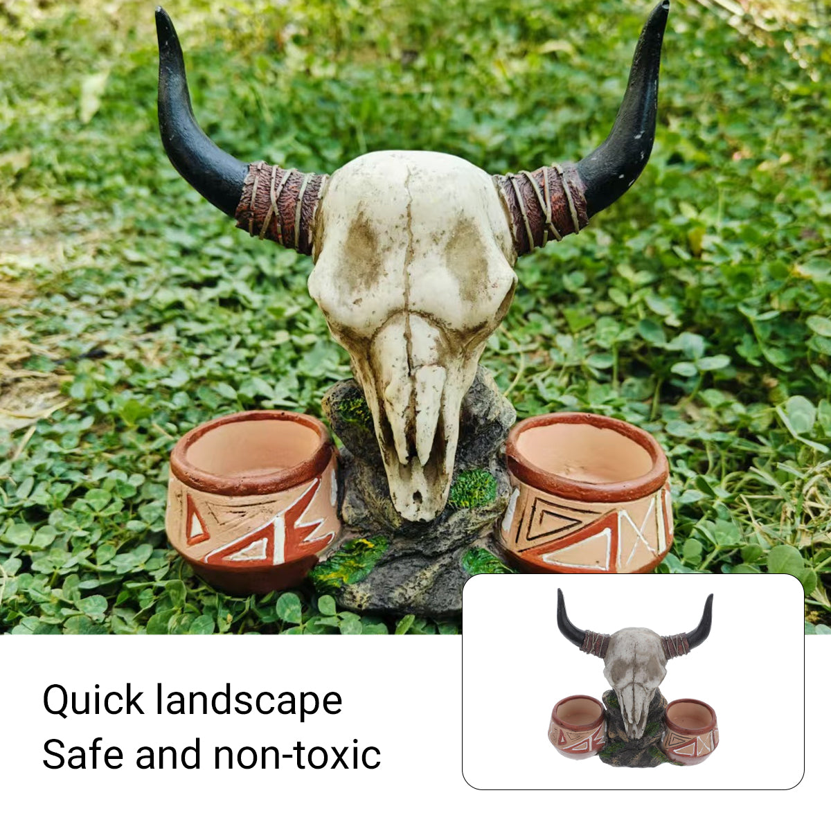 Bull Head Reptile Water Bowl High-Quality Non-Toxic Resin Reptile Dish Decor