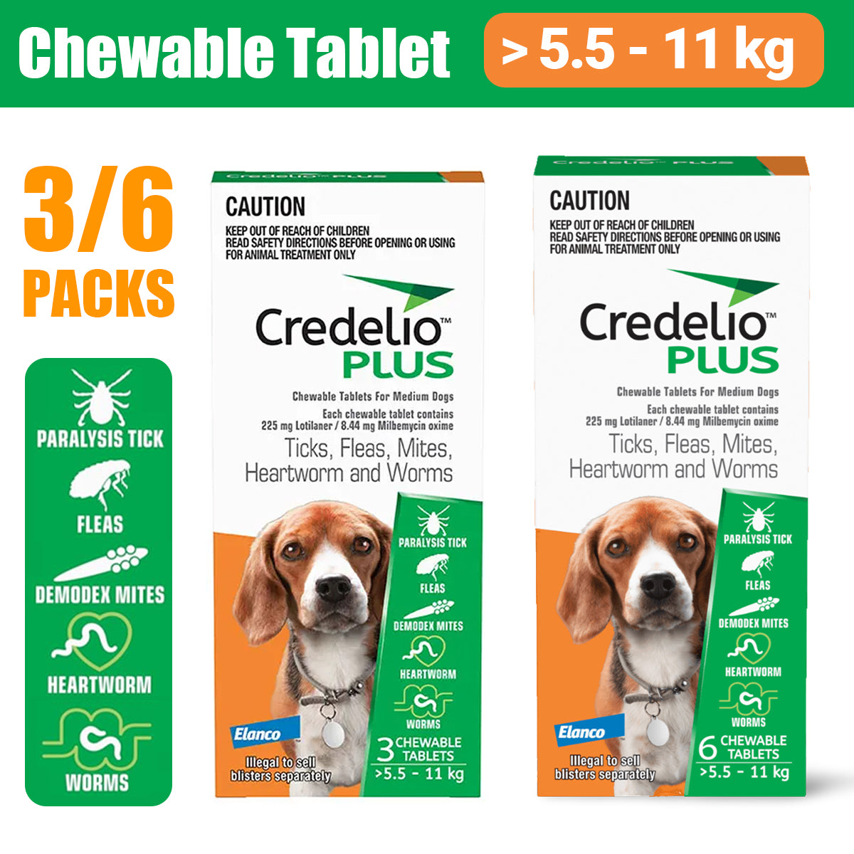 Credelio Plus Chewable Tablets For Medium Dogs 5.6-11kg