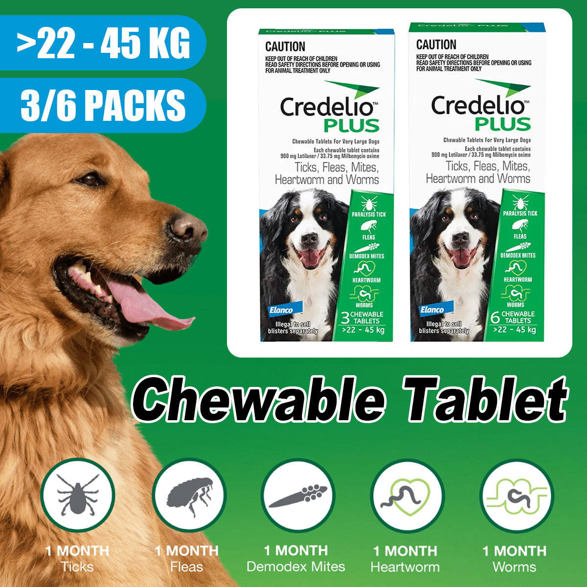 Credelio Plus Chewable Tablets For Extra Large Dogs 22.1-45kg