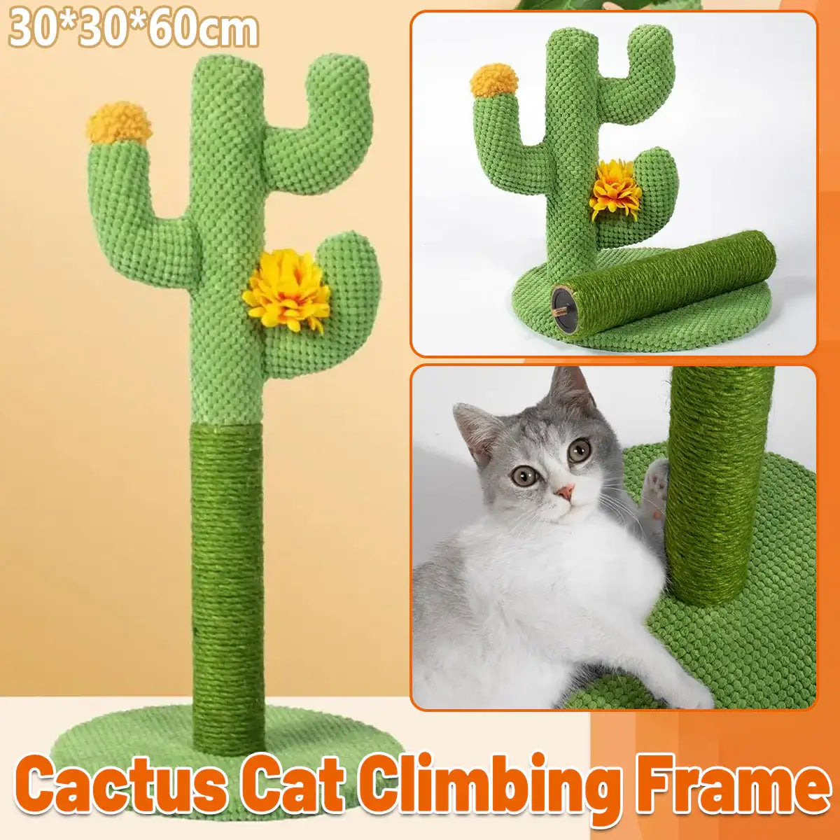 Cactus Cat Scratching Post with Sisal and Corduroy Fabric
