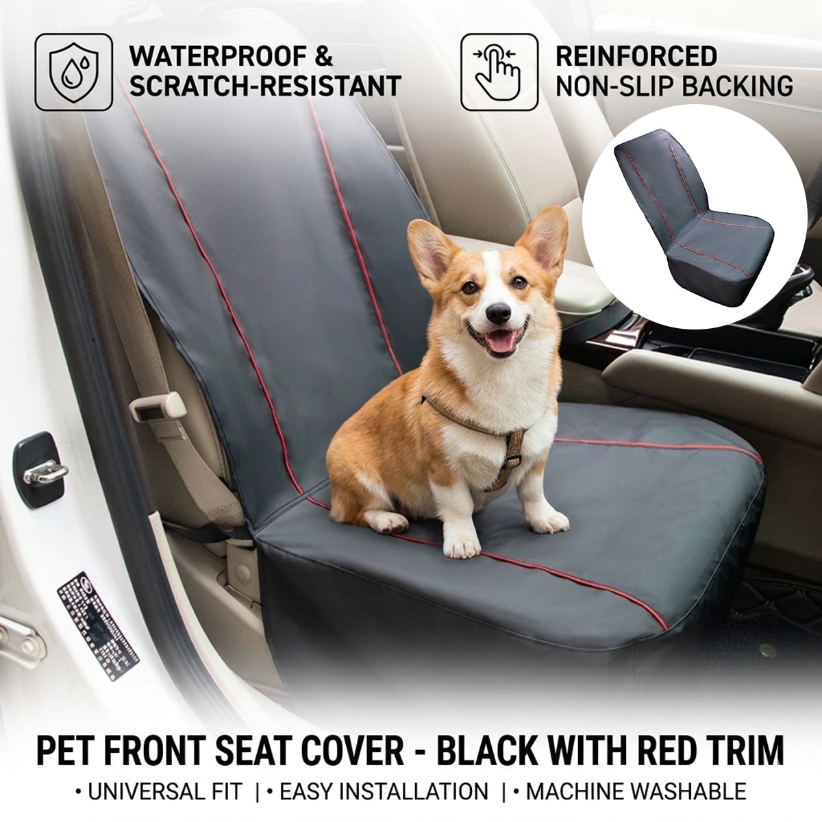 Waterproof Dog Car Front Seat Cover, Pet Seat Cushion Protector