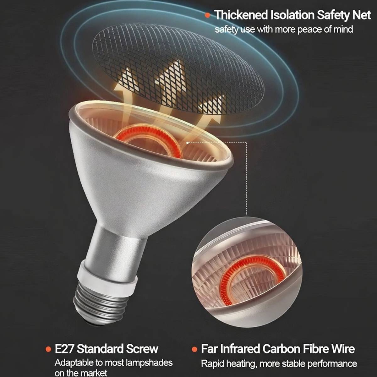 Reptile Heat Lamp 50W - Cleen Far Infrared Carbon Fiber Bulb