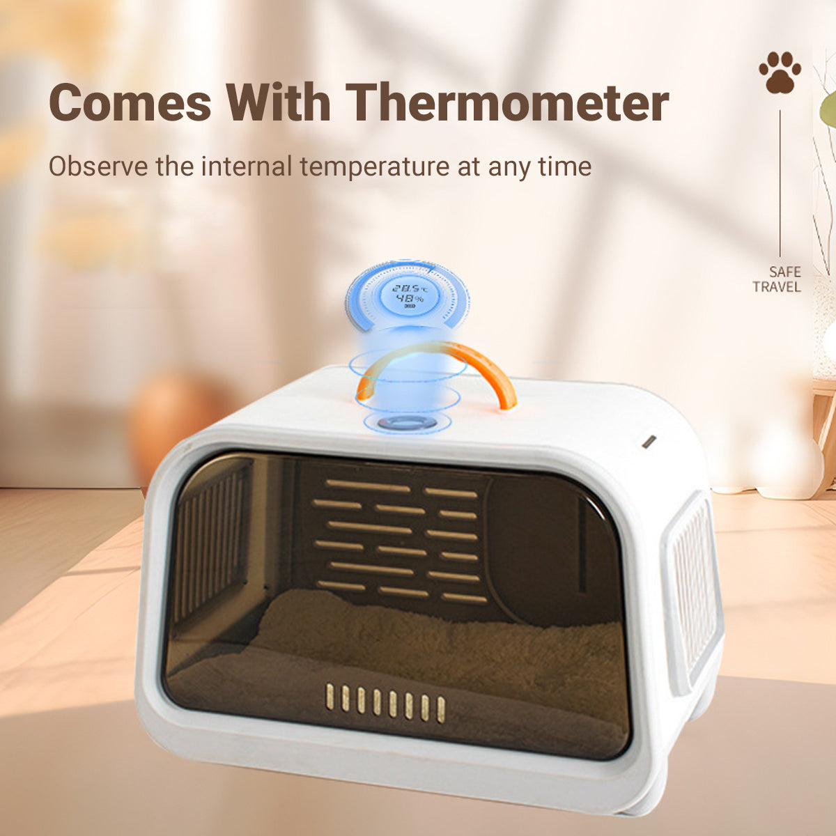 Portable Cat Carrier with Thermometer and Sherpa Pad