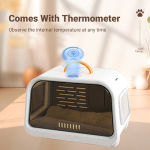 Portable Cat Carrier with Thermometer and Sherpa Pad