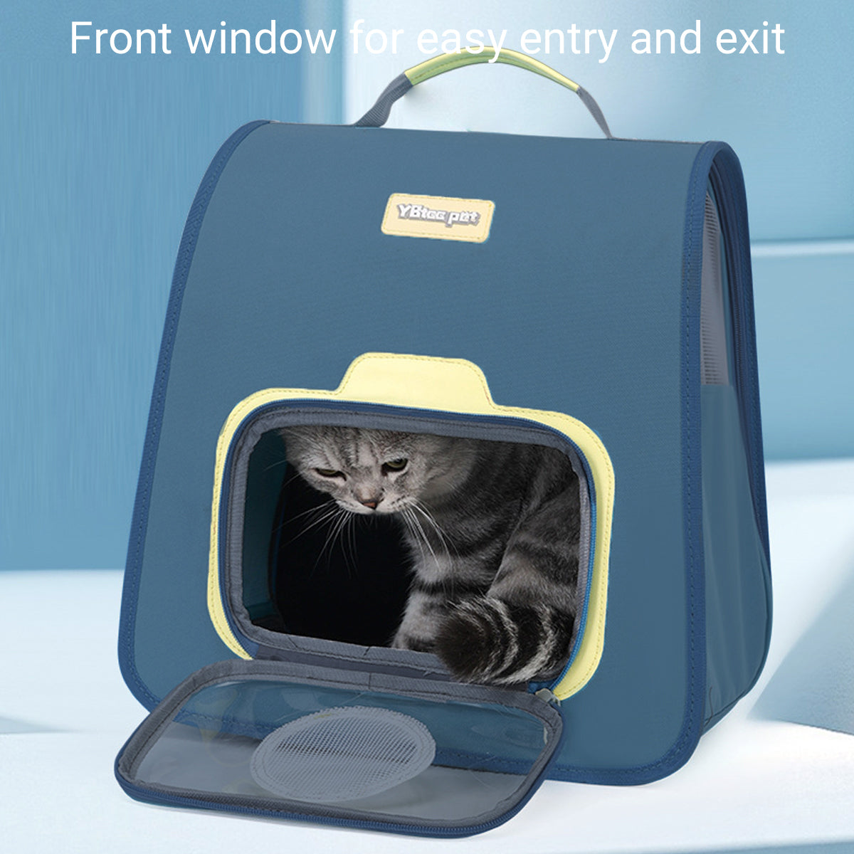 Portable Pet Backpack Blue Nylon Breathable Travel Carrier