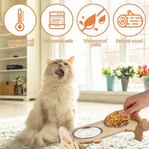 Adjustable Cat Dog Raised Bowl Stand with Stainless Steel Double Bowls