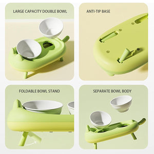 Pet Ceramic Bowl Double Feeder With Tilted Stand