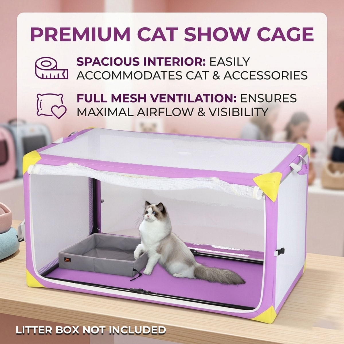 DODOPET Foldable Cat Cage, Portable Transparent Pet Playpen