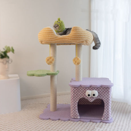 Large plush cat tree with condo hammock and scratching post – product view 8