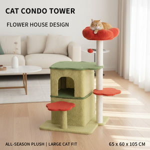 Plush Flower Cat House - Large Cat Tree with Scratching Posts