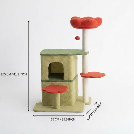 Large flower cat tree with condo and scratching posts – product view 5