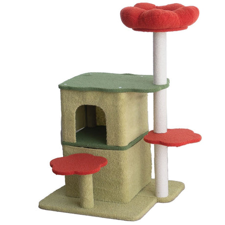 Large flower cat tree with condo and scratching posts – product view 4