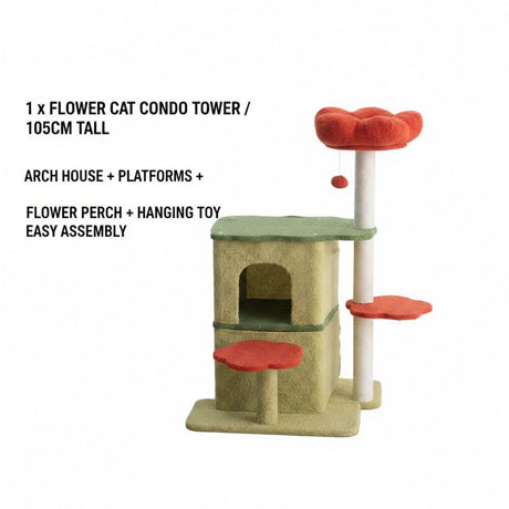 Large flower cat tree with condo and scratching posts – product view 13