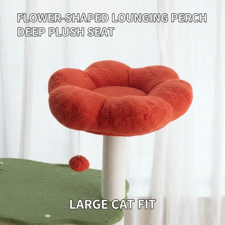 Large flower cat tree with condo and scratching posts – product view 6