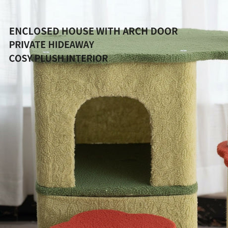 Large flower cat tree with condo and scratching posts – product view 7
