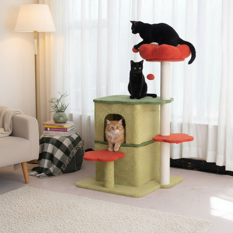 Large flower cat tree with condo and scratching posts – product view 11