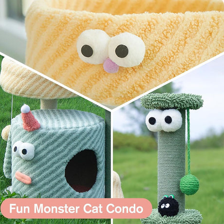 Compact green cat tree with bed scratching post and hanging toys – product view 7