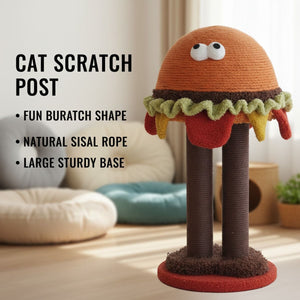 Burger Cat Scratcher Post - Sisal Rope Cat Toy Tower
