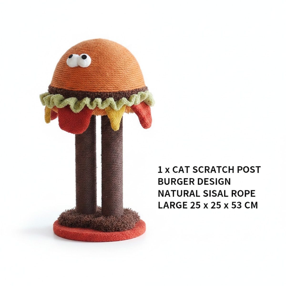 Burger Cat Scratcher Post - Sisal Rope Cat Toy Tower