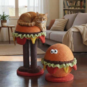 Burger Cat Scratcher Post - Sisal Rope Cat Toy Tower