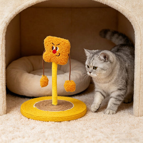 Yellow plush rocking fruit cat scratcher and bed – product view 7