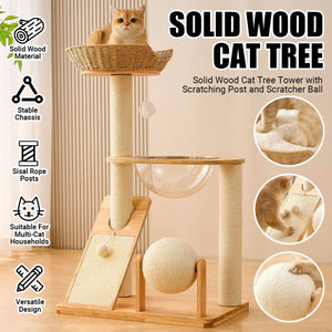 Solid Wood Cat Tree With Sisal Post And Capsule