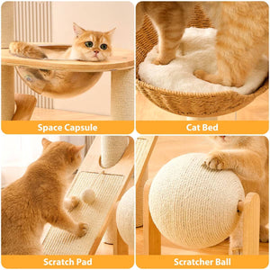 Solid Wood Cat Tree With Sisal Post And Capsule