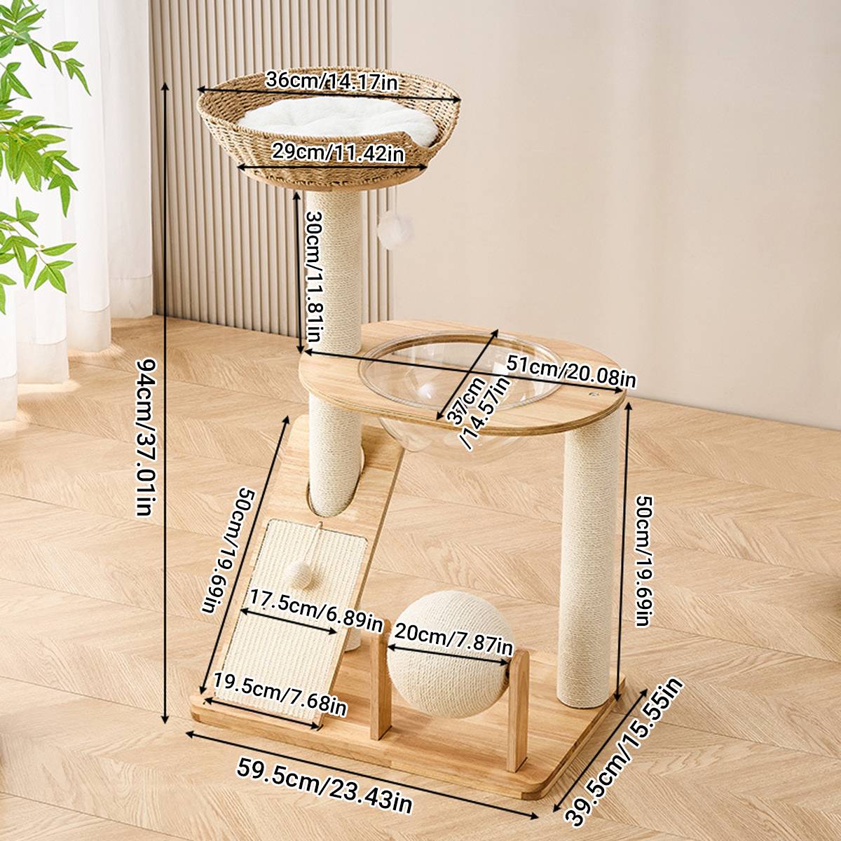 Solid Wood Cat Tree With Sisal Post And Capsule