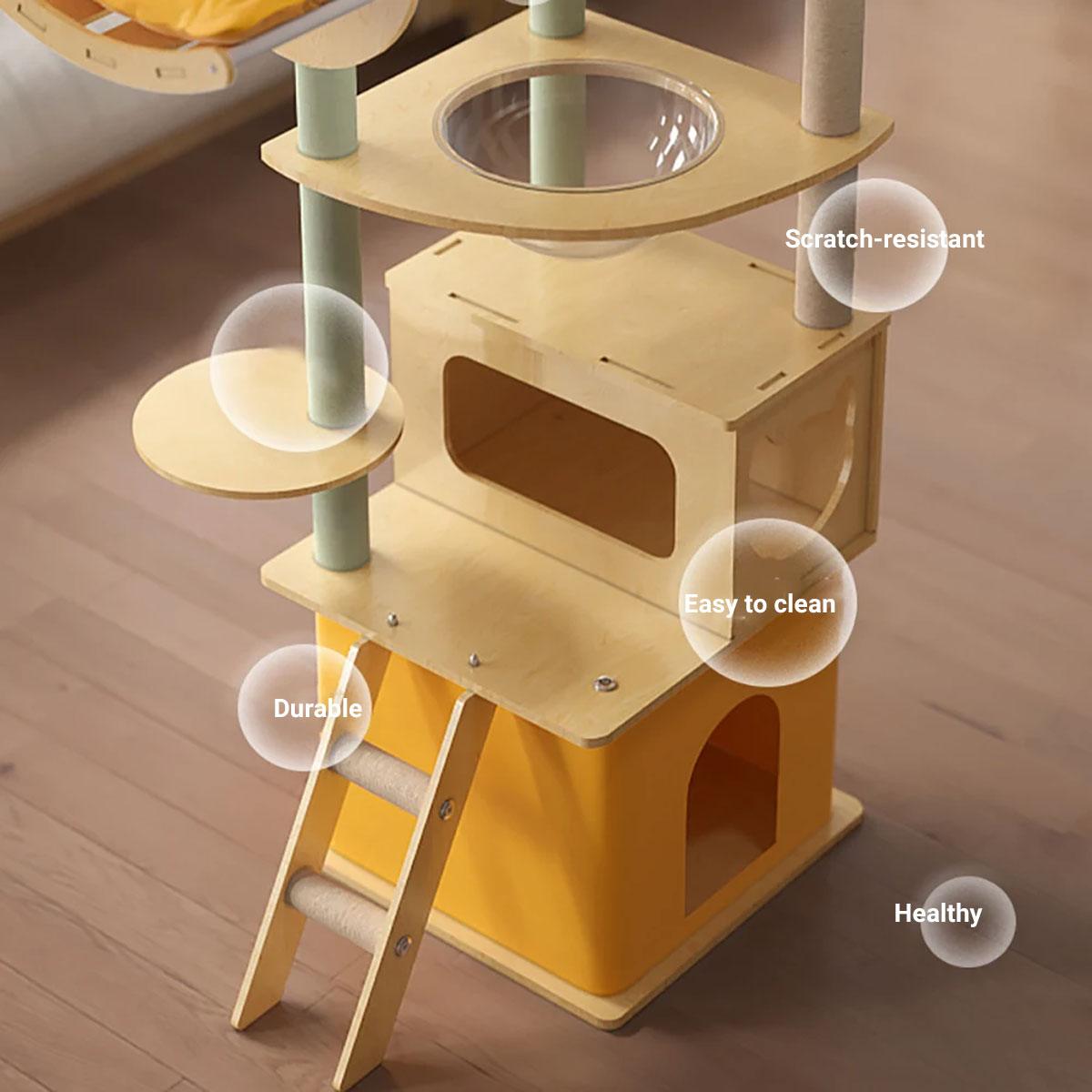 Spacious Wooden Cat Tower for Large Cats with Capsule Beds & Scratching Posts