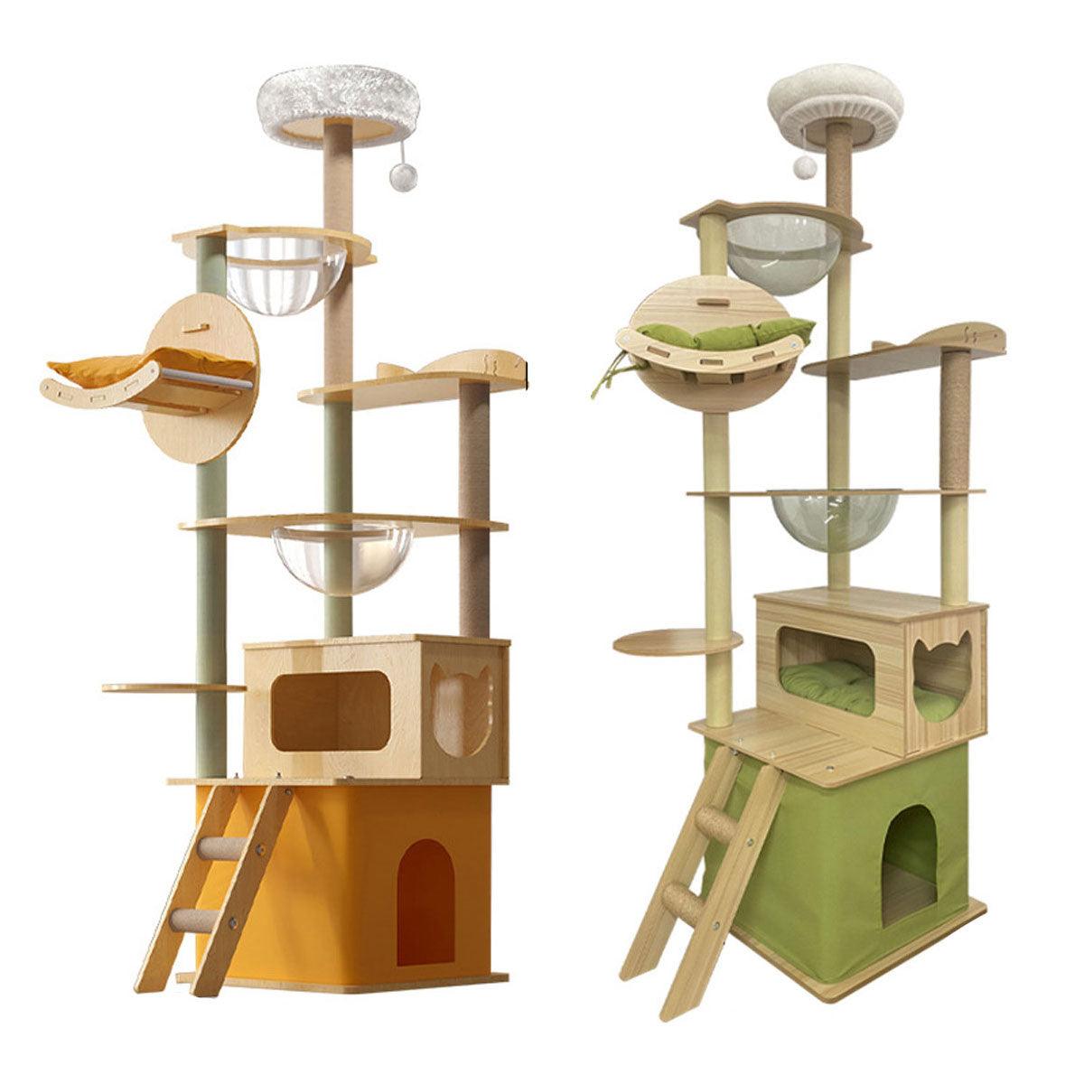 Spacious Wooden Cat Tower for Large Cats with Capsule Beds & Scratching Posts