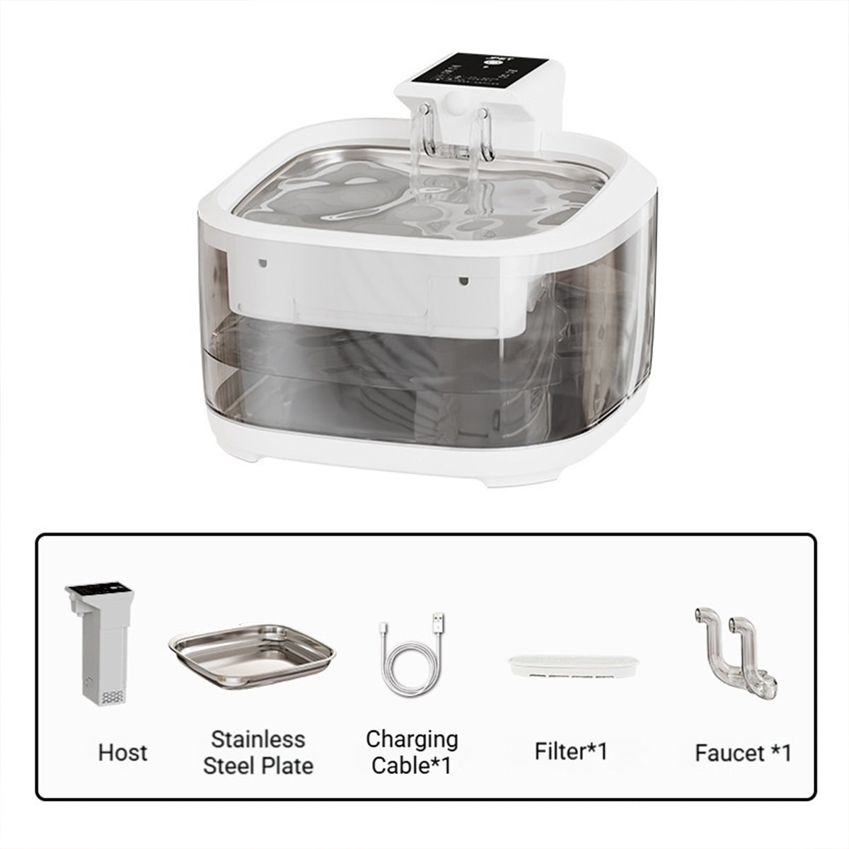Smart Pet Water Fountain with Stainless Steel Tray