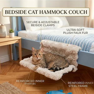 Beige Plush Bedside Cat Hammock with Backrest