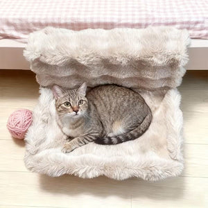 Beige Plush Bedside Cat Hammock with Backrest