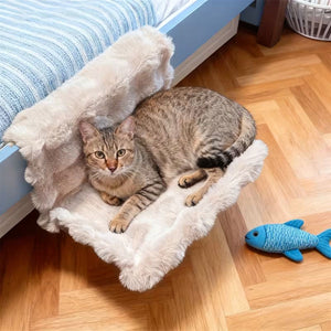 Beige Plush Bedside Cat Hammock with Backrest